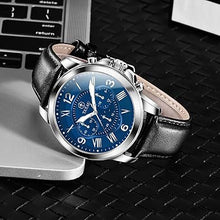 Cargar imagen en el visor de la galería, Relojes de cuero para hombre, resistente al agua, cronógrafo, luminoso, de lujo, reloj, clásico, de acero inoxidable, a21 analógico, de cuarzo, casual, trabajo, deportivo, con cara grande, número
