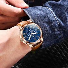 Cargar imagen en el visor de la galería, Reloj cronógrafo para hombre, cara grande, fácil de leer, analógico de cuarzo, reloj de vestir para hombre, correa de cuero, a21 impermeable, luminoso, a la moda, casual, reloj de pulsera para