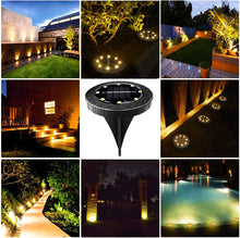 Cargar imagen en el visor de la galería, Paquete de 8 luces solares para suelo, impermeables, IP68, para exteriores, luces de disco LED para jardín, iluminación antideslizante para camino, patio,... a21 Color:Negro - Tamaño:paquete de 8
