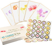 Cargar imagen en el visor de la galería, VNS Creations Tarjetas florales en blanco con sobres, ln23 4 x 6, para todas las ocasiones, diseños surtidos, 40 piezas