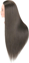 Cargar imagen en el visor de la galería, Cabeza de maniquí de cabello humano con soporte, 30 pulgadas, color marrón oscuro