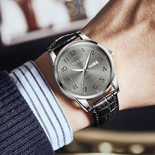 Cargar imagen en el visor de la galería, Reloj de cuero minimalista de moda para hombre, reloj de cara grande para hombre, reloj impermeable de lujo para negocios, a21 reloj de cuarzo analógico con fecha luminosa, relojes casuales para