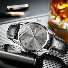 Cargar imagen en el visor de la galería, Reloj de cuero minimalista de moda para hombre, reloj de cara grande para hombre, reloj impermeable de lujo para negocios, a21 reloj de cuarzo analógico con fecha luminosa, relojes casuales para