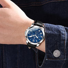 Cargar imagen en el visor de la galería, Relojes para hombre a21 Casual Marrón Cuero Hombres Impermeable Relojes de Moda Negocios Analógico Cuarzo Cara Grande Relojes de Pulsera para Hombre con Fecha Cronógrafo Luminoso