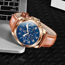 Cargar imagen en el visor de la galería, Relojes de cuero para hombre, resistente al agua, cronógrafo, luminoso, de lujo, reloj, clásico, de acero inoxidable, analógico, a21 de cuarzo, casual, trabajo, deportivo, con cara grande, número