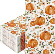 Cargar imagen en el visor de la galería, AnyDesign - 80 servilletas de papel desechables para invitados de otoño, acuarela, flores, calabaza,ln23 servilletas de papel desechables para cena de flores de otoño para suministros de baño de