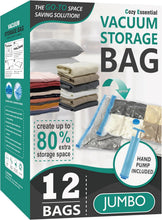 Cargar imagen en el visor de la galería, 20 bolsas de almacenamiento al vacío, bolsas de ahorro de espacio (4 Jumbo/4 Grandes/4 Medianas/4 Pequeñas/4 Enrollables)