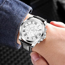 Cargar imagen en el visor de la galería, Relojes de cuero para hombre, resistente al agua, cronógrafo, luminoso, de lujo, reloj, clásico, de acero inoxidable, analógico, a21 de cuarzo, casual, trabajo, deportivo, con cara grande, número
