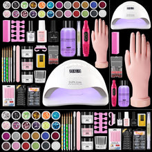 Cargar imagen en el visor de la galería, Kit de uñas para principiantes con todo: juego profesional de polvo acrílico líquido para uñas con mano de práctica