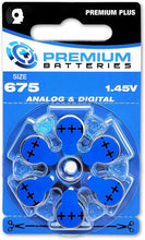 Cargar imagen en el visor de la galería, Premium Batteries Tamaño 675, ZA675, PR44, P675 1.45V Zinc Air Baterías para audífonos con pestaña azul (30 baterías)