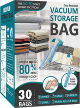 Cargar imagen en el visor de la galería, 20 bolsas de almacenamiento al vacío, bolsas de ahorro de espacio (4 Jumbo/4 Grandes/4 Medianas/4 Pequeñas/4 Enrollables)
