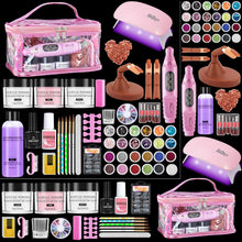 Cargar imagen en el visor de la galería, Kit de uñas para principiantes con todo: juego profesional de polvo acrílico líquido para uñas con mano de práctica