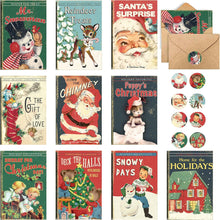Cargar imagen en el visor de la galería, AnyDesign Paquete de 40 tarjetas de felicitación retro de Navidad, tarjetas de Navidad vintage con sobres,ln23 calcomanías de Papá Noel, muñeco de nieve, tarjetas de notas en blanco para todas las