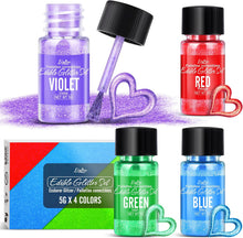 Cargar imagen en el visor de la galería, Juego de purpurina comestible – 4 colores comestible Luster Dust Metallic de grado alimenticio para bebidas, hornear