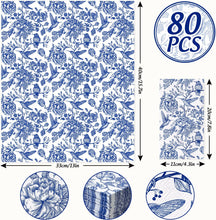 Cargar imagen en el visor de la galería, AnyDesign - Paquete de 80 servilletas de papel desechables con diseño de pájaros y flores azules, servilletas de papel decorativas, 13 x 15.7 pulgadas