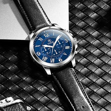 Cargar imagen en el visor de la galería, Relojes de cuero para hombre, resistente al agua, cronógrafo, luminoso, de lujo, reloj, clásico, de acero inoxidable, a21 analógico, de cuarzo, casual, trabajo, deportivo, con cara grande, número