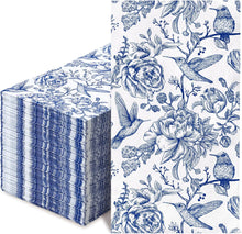 Cargar imagen en el visor de la galería, AnyDesign - Paquete de 80 servilletas de papel desechables con diseño de pájaros y flores azules, servilletas de papel decorativas, 13 x 15.7 pulgadas