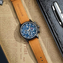 Cargar imagen en el visor de la galería, SAPPHERO Relojes para hombre, reloj analógico, resistente al agua, cronógrafo de cuarzo, pantalla de fecha, correa de cuero, relojes de pulsera para hombre, A21 regalos casuales de negocios para hombres,