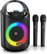 Cargar imagen en el visor de la galería, MASINGO Karaoke para niños y adultos con 2 micrófonos inalámbricos Bluetooth