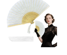 Cargar imagen en el visor de la galería, Kicpot Abanico de Encaje Plegable Abanico Plegable de Seda de Bambú