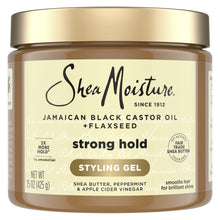 Cargar imagen en el visor de la galería, SheaMoisture Strong Hold Styling Gel + Aceite de ricino negro jamaicano de linaz, 15 oz