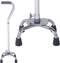 Cargar imagen en el visor de la galería, Carex Bastón cuádruple con base pequeña, bastón cuádruple con mango de caña desplazado y altura ajustable, bastón de 4 puntas para estabilidad, gris/plateado