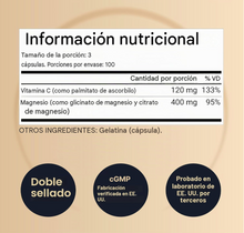 Cargar imagen en el visor de la galería, Suplemento complejo de magnesio de 400 mg, 300 cápsulas glicinato de magnesio + formas elementales de citrato