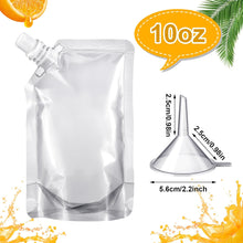 Cargar imagen en el visor de la galería, 100 bolsas de plástico desechables a granel, bolsas transparentes para jugos, salsa, a prueba de fugas, con embudo, para adultos, viajes, deportes al aire libre, conciertos (10 onzas)