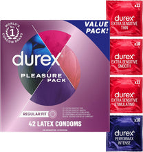 Cargar imagen en el visor de la galería, Durex - Paquete surtido de condones Pleasure, condones de látex de goma natural para hombres, ajuste regular
