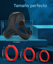 Cargar imagen en el visor de la galería, Anillo vibrador para el pene con 10 modos de vibración y 3 tamaños diferentes