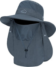 Cargar imagen en el visor de la galería, Sombreros de pesca para hombre, sombrero de sol 3 en 1 con solapa extraíble para el cuello y cubierta facial, protección solar UV, sombrero de pesca de ala ancha