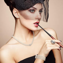 Cargar imagen en el visor de la galería, Juego de joyas de perlas con diamantes de imitación para mujer