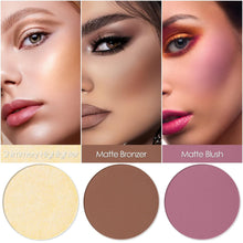Cargar imagen en el visor de la galería, FOCALLURE Paleta de rubor e iluminador, paleta de contorno 3 en 1, polvo bronceador mate libre de crueldad, iluminadores iluminadores brillantes para un aspecto brillante, #07 A19