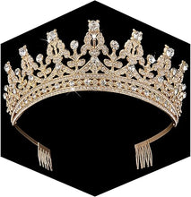Cargar imagen en el visor de la galería, Corona dorada para mujer, tiaras de princesa de crista