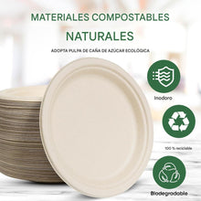 Cargar imagen en el visor de la galería, Platos de papel compostables de 9 pulgadas (paquete de 100)