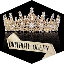 Cargar imagen en el visor de la galería, Corona dorada para mujer, tiaras de princesa de crista