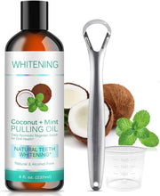 Cargar imagen en el visor de la galería, Enjuague bucal de aceite de coco + menta con raspador de lengua sin alcohol