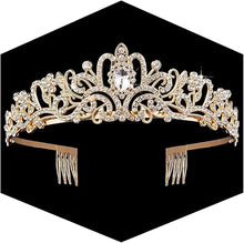 Cargar imagen en el visor de la galería, Corona dorada para mujer, tiaras de princesa de crista