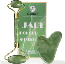 Cargar imagen en el visor de la galería, Juego de rodillo facial y Gua Sha de jade