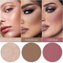 Cargar imagen en el visor de la galería, FOCALLURE Paleta de rubor e iluminador, paleta de contorno 3 en 1, polvo bronceador mate libre de crueldad, iluminadores iluminadores brillantes para un aspecto brillante, #10 A19