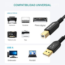 Cargar imagen en el visor de la galería, Cable de impresora USB 2.0, cable USB tipo A macho a B macho
