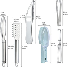 Cargar imagen en el visor de la galería, 7 piezas de removedor de cepillo de escamador de peces con guante gris, a24