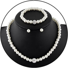 Cargar imagen en el visor de la galería, Juego de collar y aretes de perlas de imitación para mujer