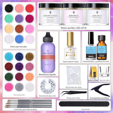 Cargar imagen en el visor de la galería, Kit de uñas acrílicas con todo, 96 unidades de polvo acrílico y monómero líquido con 24 colores con purpurina