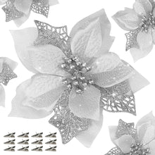 Cargar imagen en el visor de la galería, Flores de Pascua artificiales con purpurina y clips