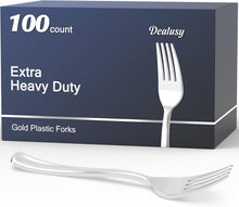Cargar imagen en el visor de la galería, Dealusy 100 tenedores desechables de plástico plateado resistente