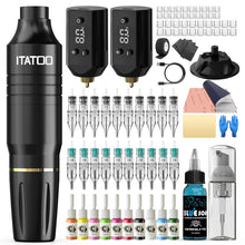 Cargar imagen en el visor de la galería, Kit de tatuaje de pistola de tatuaje, máquina de tatuaje inalámbrica con 2 fuentes de alimentación de 1200 mAh, 20 agujas de tatuaje, 10 tintas de tatuaje