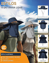 Cargar imagen en el visor de la galería, Sombreros de pesca para hombre, sombrero de sol 3 en 1 con solapa extraíble para el cuello y cubierta facial, protección solar UV, sombrero de pesca de ala ancha