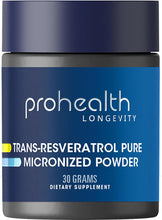 Cargar imagen en el visor de la galería, ProHealth Longevity Micronized Trans Resveratrol Polvo 1.06 oz - 98% Grado Farmacéutico Puro