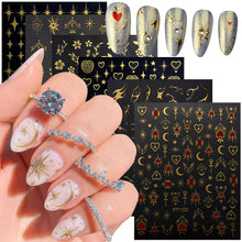 Cargar imagen en el visor de la galería, Vezocim Calcomanías de arte de uñas doradas, diseño de sol, a24